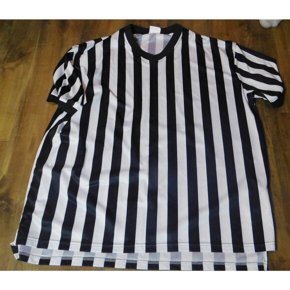 Mens V-Neck Referee T-Shirt X-Large Polyester Black/White - Picture 1 of 2